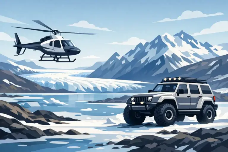 Helicopter Versus Super Jeep Iceland