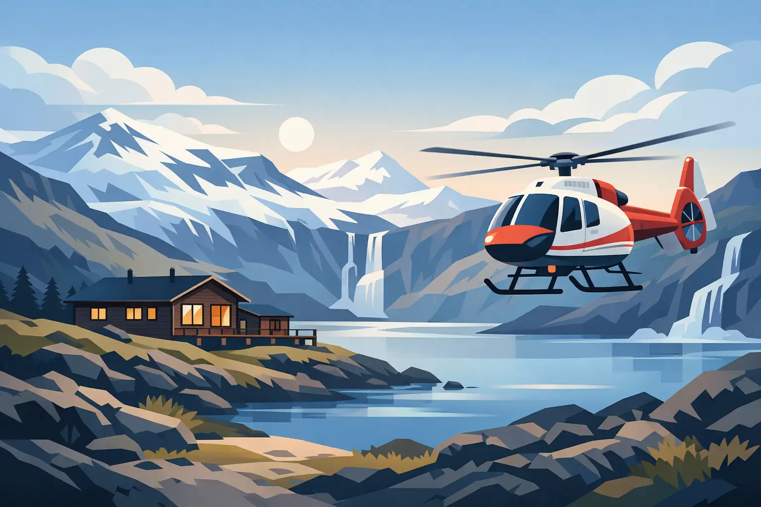 Remote Lodge Access by Helicopter in Iceland